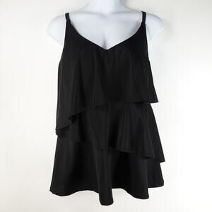 Swim by Cacique Women's Tankini Top 28 Black Ruffle Swim Adjustable Padded